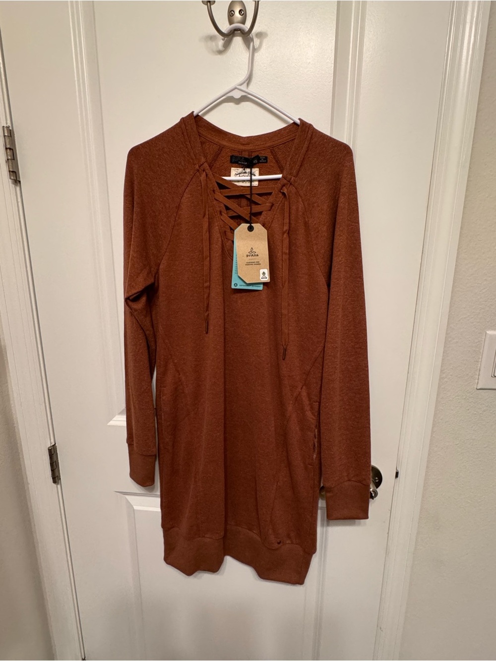 prAna Women's Cozy Up Long Sleeve Lace-Up Tunic Dress